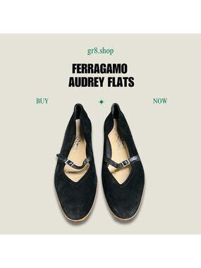 FERRAGAMO Audrey Black Suede Flats With Leather Strap Made In Italy Womens Shoes